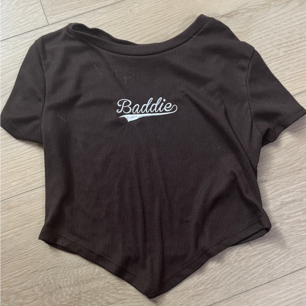 & Other Stories Brown Short Sleeve Crop T-Shirt
